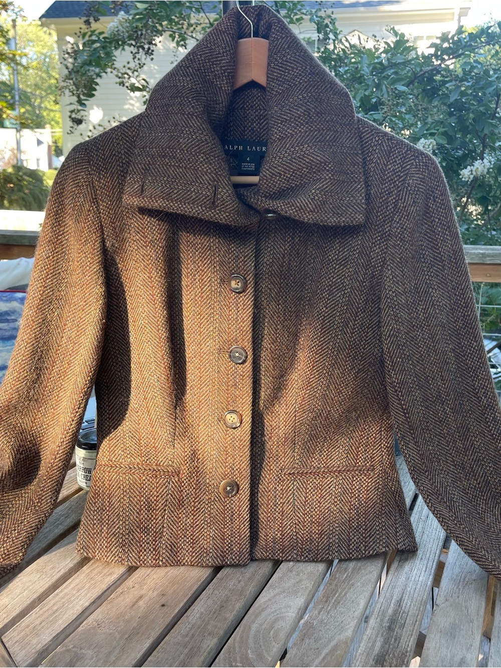 Ralph Lauren Brown Herringbone Wool-Blend Button Jacket